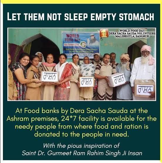 #GiftOfFood
Food, clothes & shelter are the basic needs of a human being. We throw away the leftover food but there are so many people who sleep hungry. Dera volunteers help the needy by giving them one month's free ration kits under the Food Bank initiative run by Ram Rahim Ji.