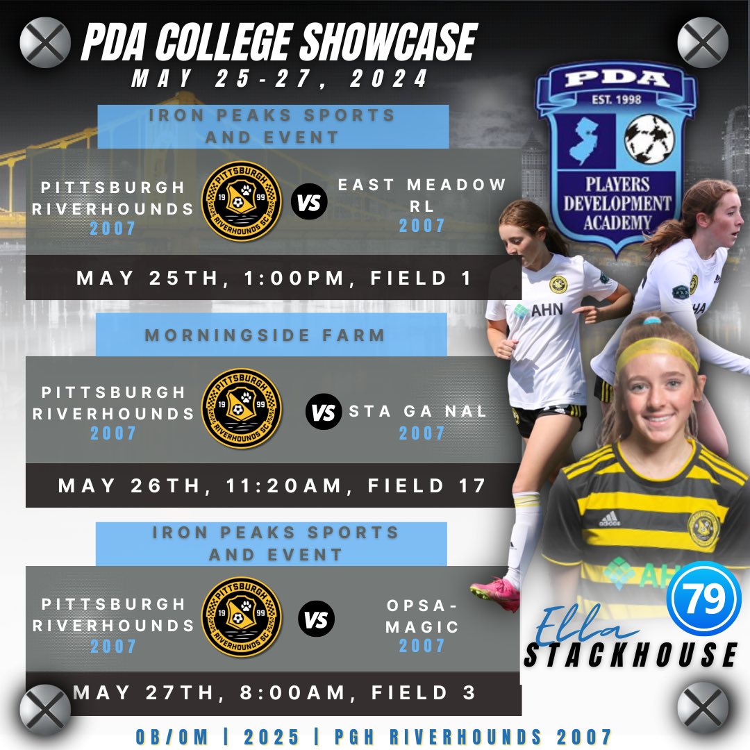 stackhouse_ella's tweet image. Here’s my PDA showcase schedule for this weekend! I’m so excited to finish off the season playing alongside my sister, @ava_stackhouse !❤️ Let’s go hounds!  @HoundsAcademy @ImYouthSoccer @ImCollegeSoccer @ECNLOhioValley @MProviano @SoccerMomInt