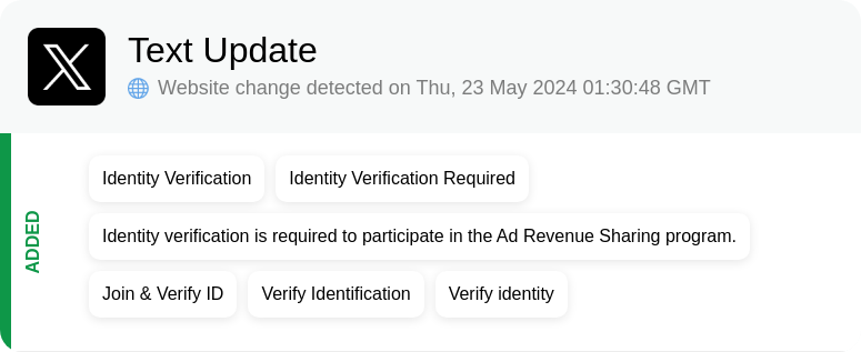 🚨#BREAKING- STARTING IN JULY 𝕏 AD REVENUE SHARING program participants will be required to submit ID verification to the platform Creators on the platform will have to submit a government-issued ID in order to continue with the program.