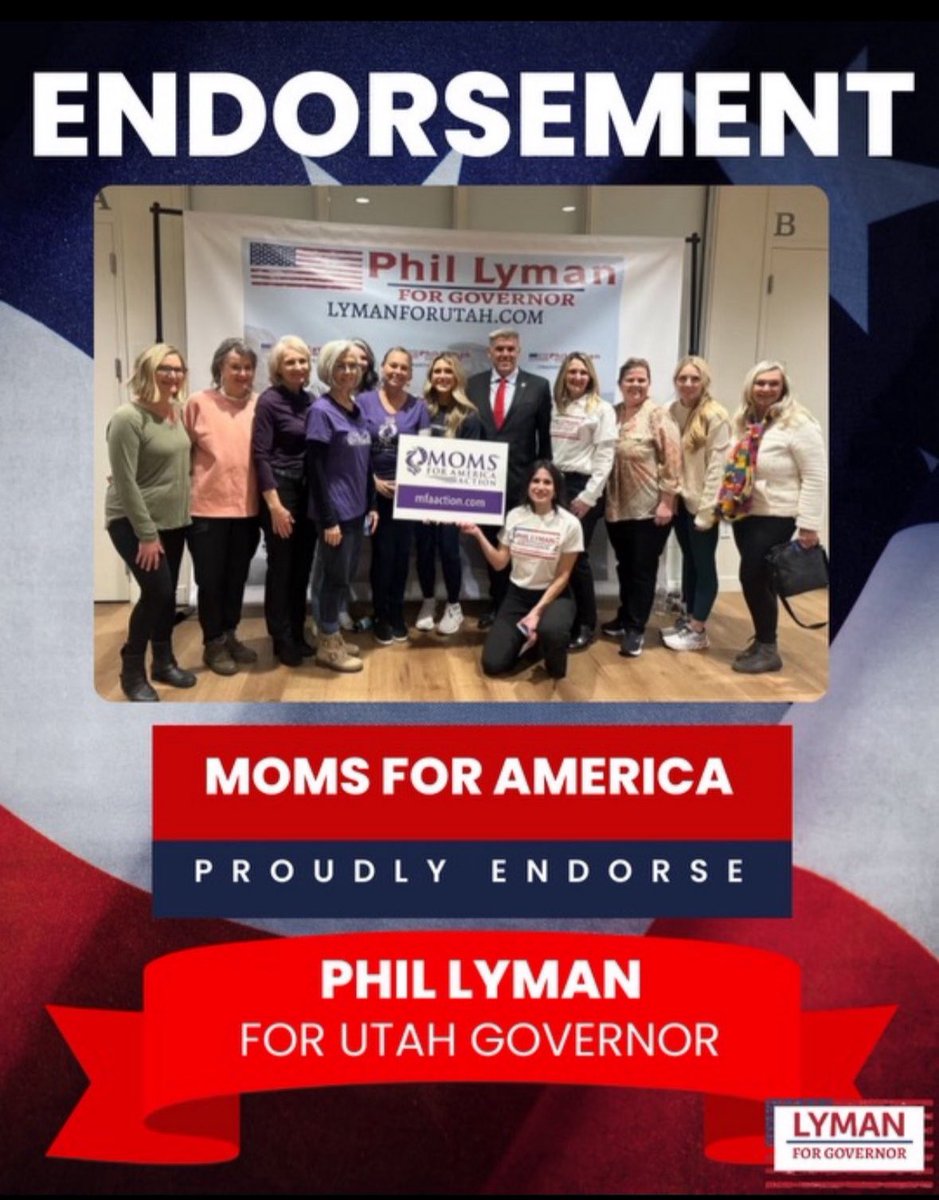 One of my most humbling endorsements. Thank you @momsforamerica. #utpol #Lymanforgovernor