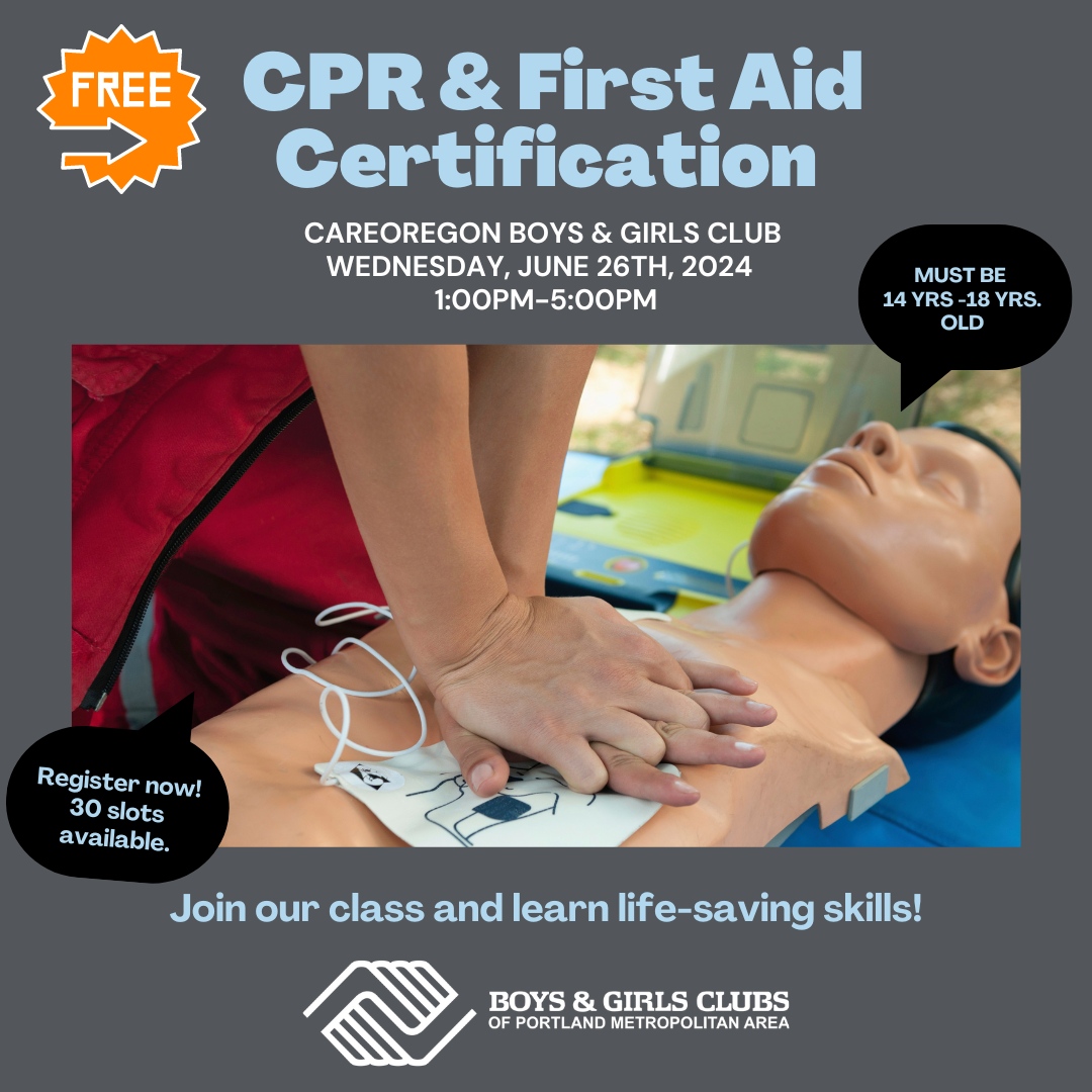 Exciting Opportunity for Youth 14-18 years old! 

Join us for a CPR certification class and earn your CPR card at the end! 

Don't miss out—sign up now! 👉 signup.com/go/sRryLrw

#CPRClass #YouthOpportunity #CareOregonBGCP #FreeEvent