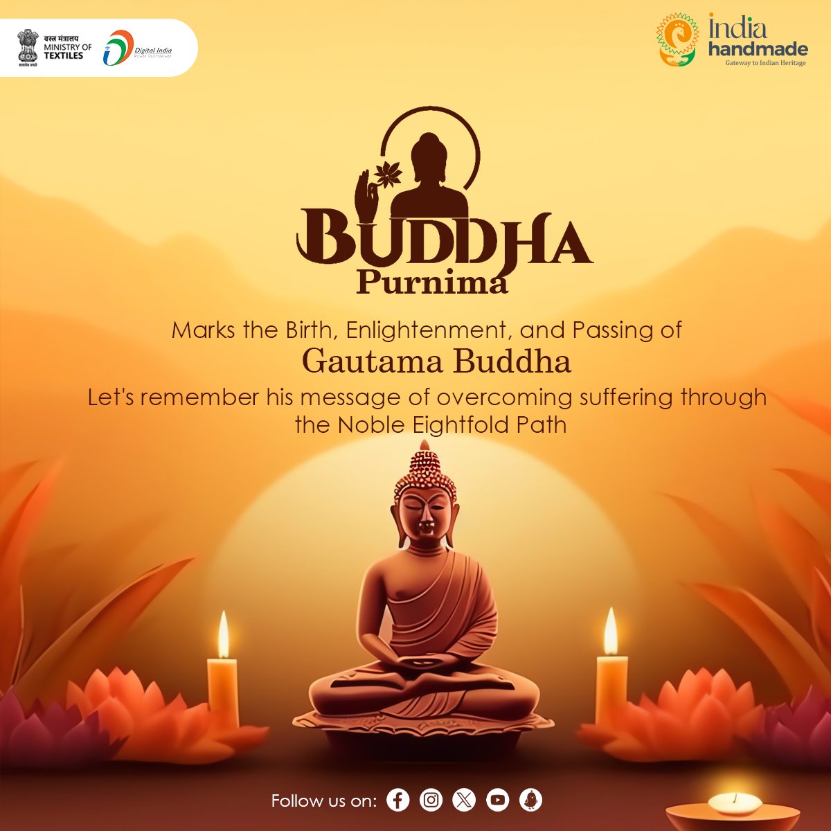 On #Buddha #Purnima, let us celebrate the birth of Siddhartha #gautambuddha, the enlightened one who showed us the path to peace, compassion & wisdom. May his teachings guide us towards inner light and happiness
#BuddhPurnima #BuddhistCelebration #buddhism
@goi_meity @TexMinIndia