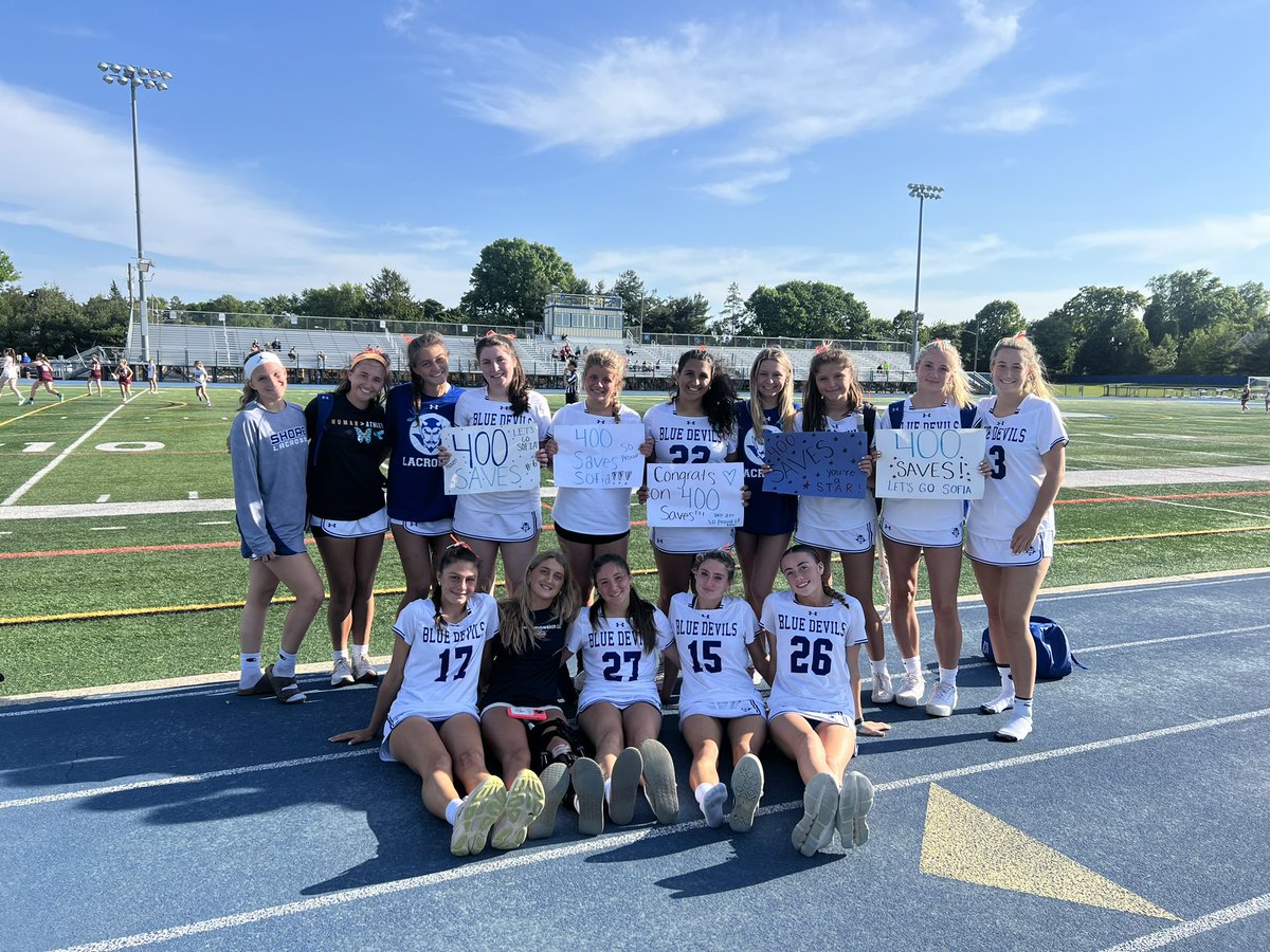 Congrats to Sofia Merten on career save 400!!!  Keep up the hard work Sof and here’s to many more!!!👏👏👏🥍💙🥍#BleedBlue #ShorePride @ShoreAthletics @ShoreRegional @TheLinkNews