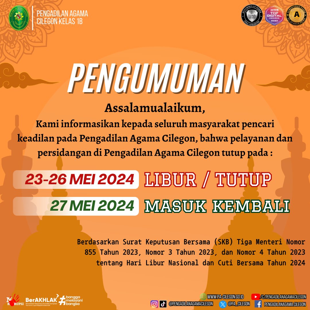 .
Kamis, 23 Mei 2024
.
@rbkunwas
@kemenpanrb
@humasmahkamahagung
@ditjen.badilag
@bawas.mari
@ptabanten
.
#PACilegonBisa
#badilag
#badilagexcellent
#badilagwbkwbbm
#kemenpanrb
#zonaintegritas
#wilayahbebaskorupsi