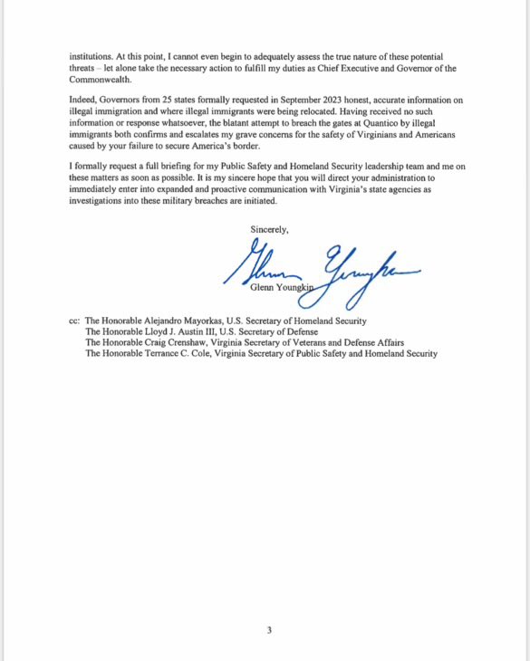 The Biden Administration’s failure to secure the border has brought this crisis to the front gates of our military installations.

I sent a letter to President Biden regarding the attempted breach at Quantico & their failure to disclose the immigration status of those involved.