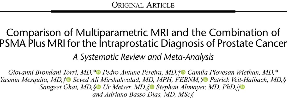 Adriano Dias (@adrianodiasrad) on Twitter photo 👏 Happy to share this Meta-Analysis just published in <a href="/ClinNuclearMed/">Clinical Nuclear Medicine</a>!
👉 Comparison of mpMRI and the Combination of PSMA PET+MRI for the Intraprostatic Diagnosis of Prostate Cancer.
Congrats to Giovanni, Pedro and our team!
pubmed.ncbi.nlm.nih.gov/38776063/ 👏 Happy to share this Meta-Analysis just published in <a href="/ClinNuclearMed/">Clinical Nuclear Medicine</a>!
👉 Comparison of mpMRI and the Combination of PSMA PET+MRI for the Intraprostatic Diagnosis of Prostate Cancer.
Congrats to Giovanni, Pedro and our team!
pubmed.ncbi.nlm.nih.gov/38776063/