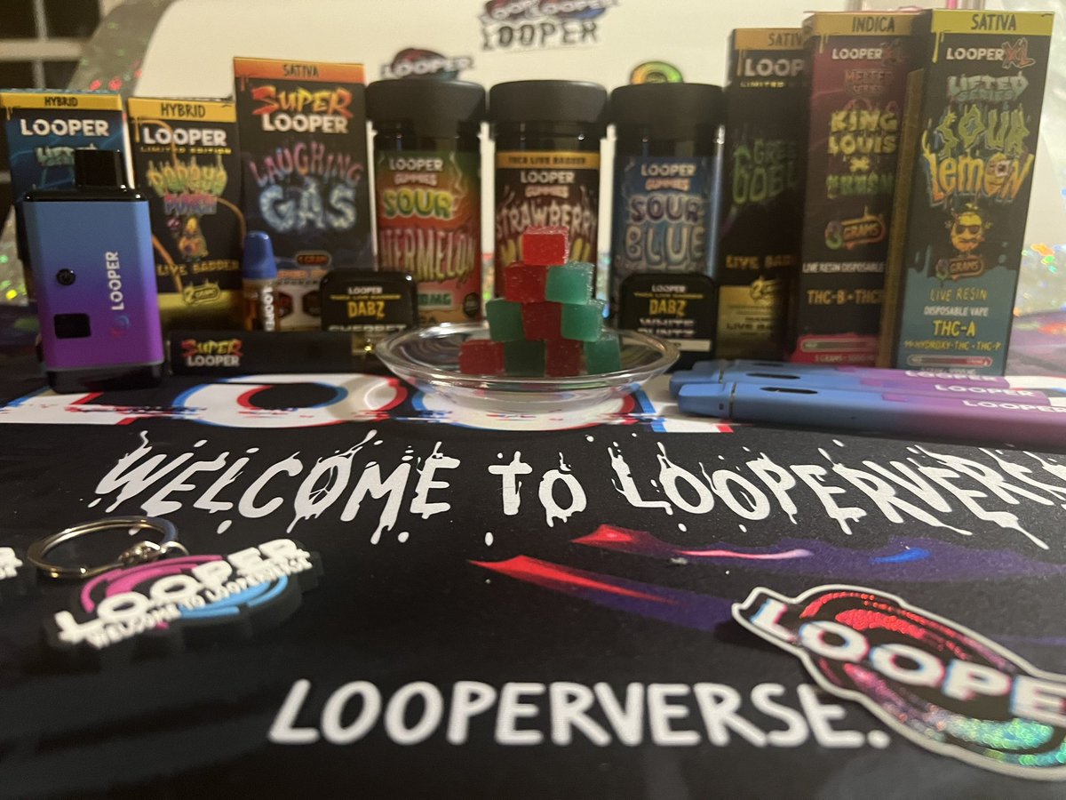 In @thelooperverse, there's something for everyone! Vapers are more than covered! The Super Looper is super potent, can't forget about the GIANT 3G disposables, the 🛒s, and now Dabz! They have prerolls and we can't forget their Best Gummies EVER! #LooperFam #CannaFam #thc