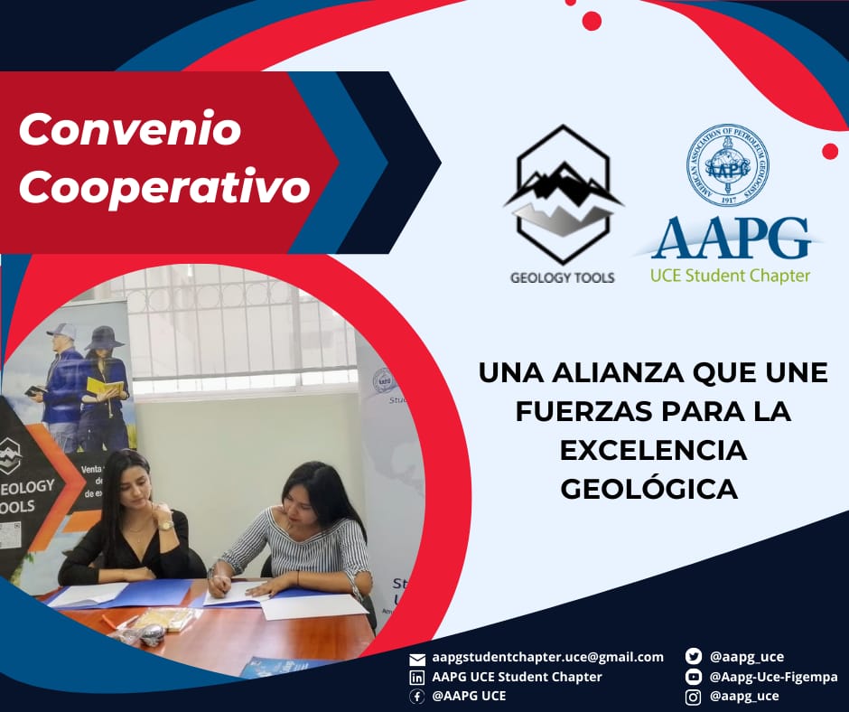 aapg_uce's tweet photo. 🏔⚒Estimada comunidad geocientífica🏔⚒

Nos complace anunciar que el pasado viernes 17 de mayo, el capítulo estudiantil AAPG UCE firmó un convenio de cooperación con Geology Tools. 

Queremos agradecer a Geology Tools por su confianza y entusiasmo en colaborar con nosotros. https://t.co/YuItO6tUTj