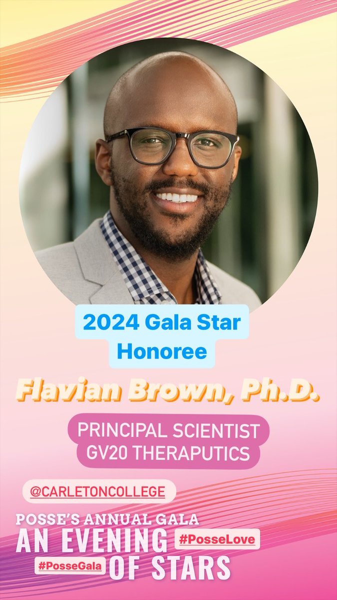 Posse Foundation (@possefoundation) on Twitter photo Finally, we honor <a href="/CarletonCollege/">Carleton College</a> Posse Alumnus and GV20 Therapeutics Principal Scientist, Flavian Brown, Ph.D.
“This community reflect the finest collection of leaders this country has to offer. I feel privileged to have Posse as a part of my story.” Finally, we honor <a href="/CarletonCollege/">Carleton College</a> Posse Alumnus and GV20 Therapeutics Principal Scientist, Flavian Brown, Ph.D.
“This community reflect the finest collection of leaders this country has to offer. I feel privileged to have Posse as a part of my story.”