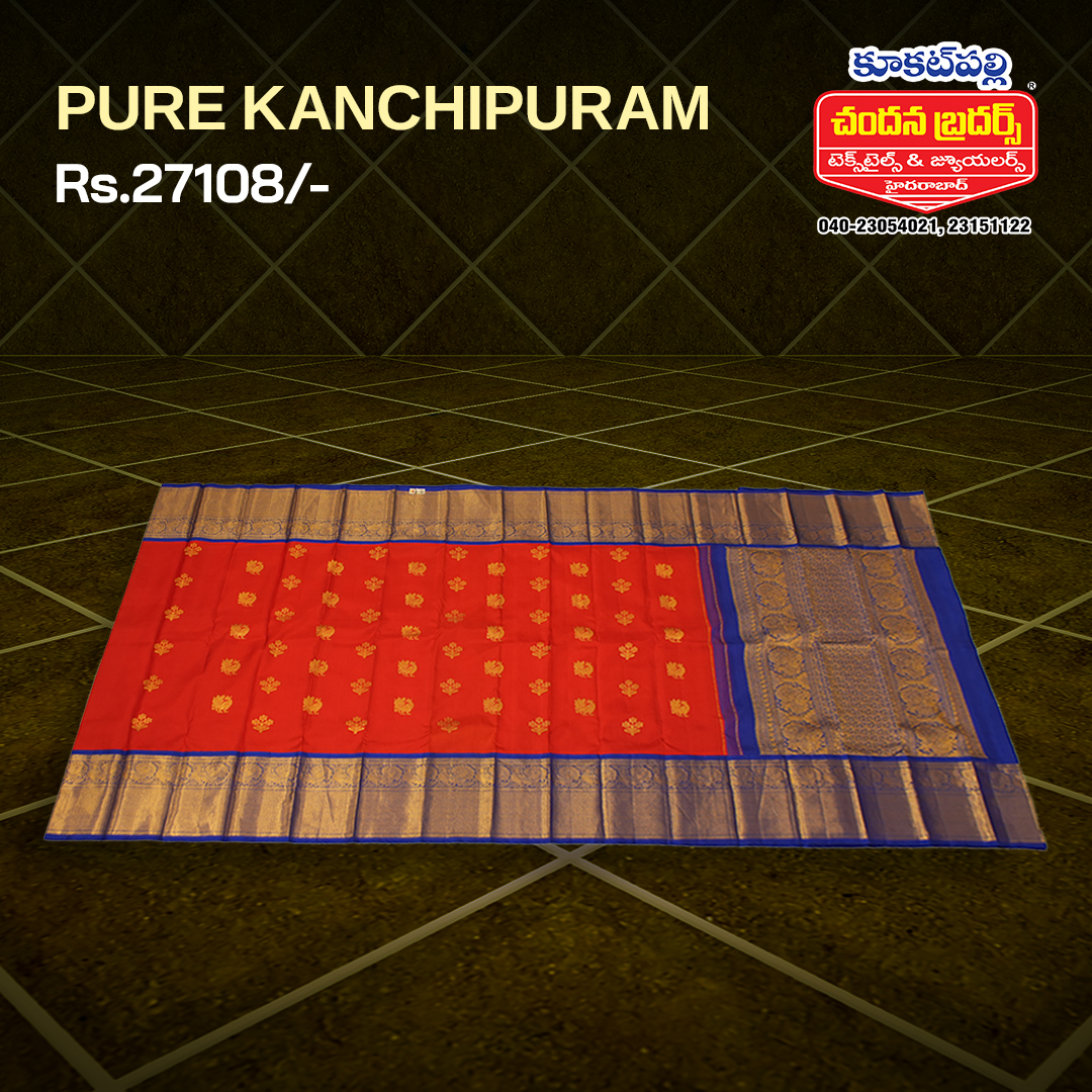 Pure Kanchipuram Pattu Price : Rs.27,108/- Call/WhatsApp +918790311774 Best sarees by Chandana Brothers KPHB. . . . #kanchipurampattu #kanchipattulehenga #lehenga #kanchipattusaree #pattusaree #kanjeevaramsarees #latestpattusarees #sarees #sareelove #kukatpally