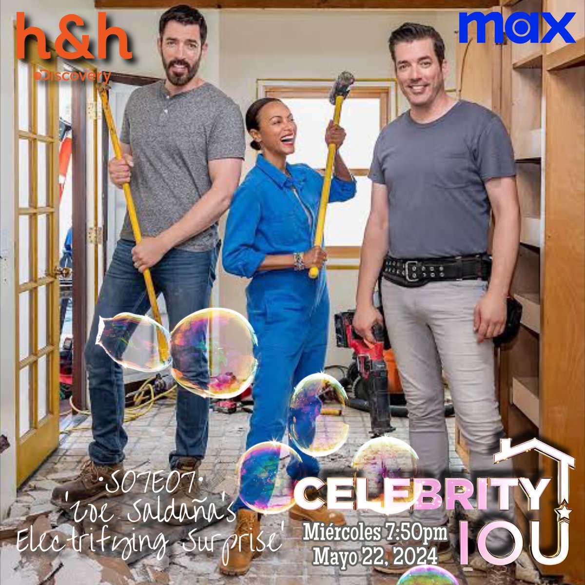 ZOÉ SALDAÑA’S ELECTRIFYING SURPRISE: #CelebrityIOU 🏡✨ |S07E07| •penultimate episode• @DiscoveryHH 7:50pm #CapituloDeEstreno @PropertyBrother @hgtv @discoveryplus @StreamMaxLA