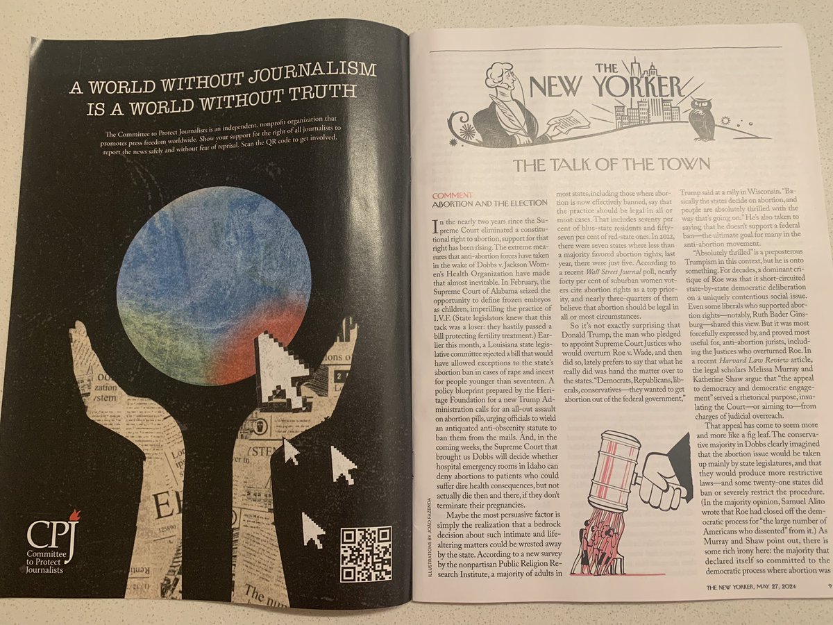 In these dark times for #PressFreedom, I am thrilled to see our @pressfreedom ad in The @NewYorker 😍. Grateful to @CondeNast for this partnership 🙏 and your support for a free press. More here: cpj.org/2024/03/conde-…