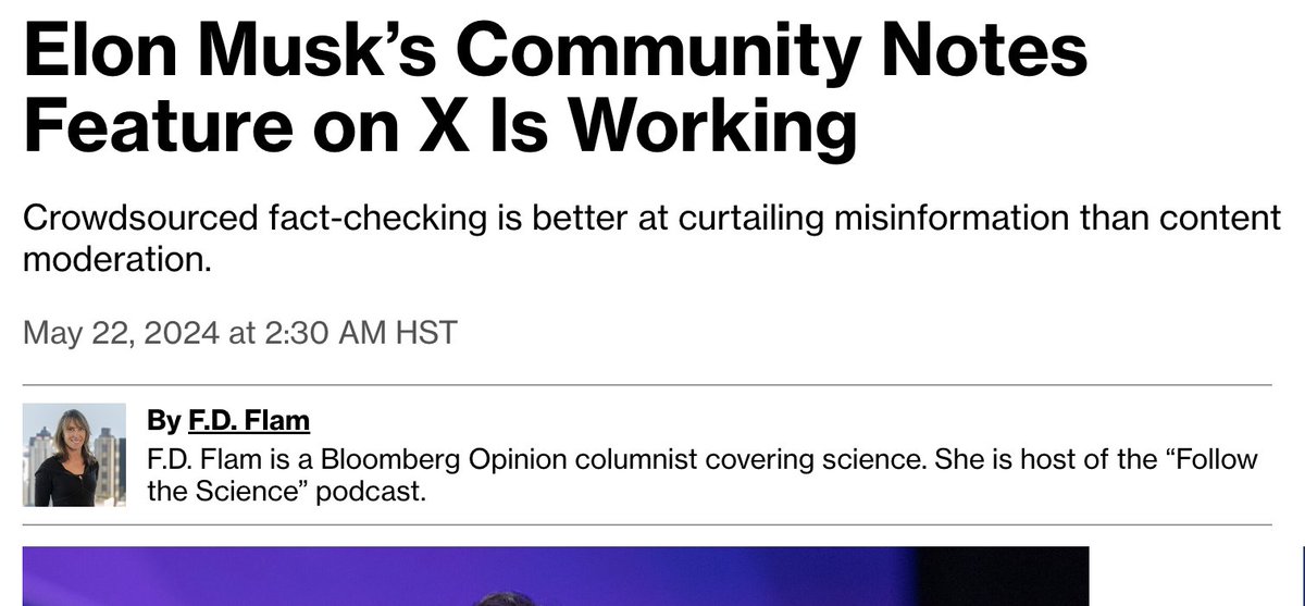 In addition the study Bloomberg cites, a recent study found @CommunityNotes were perceived as significantly more trustworthy than traditional, simple misinformation flags — across the political spectrum! And had a greater effect on improving people’s identification of misleading