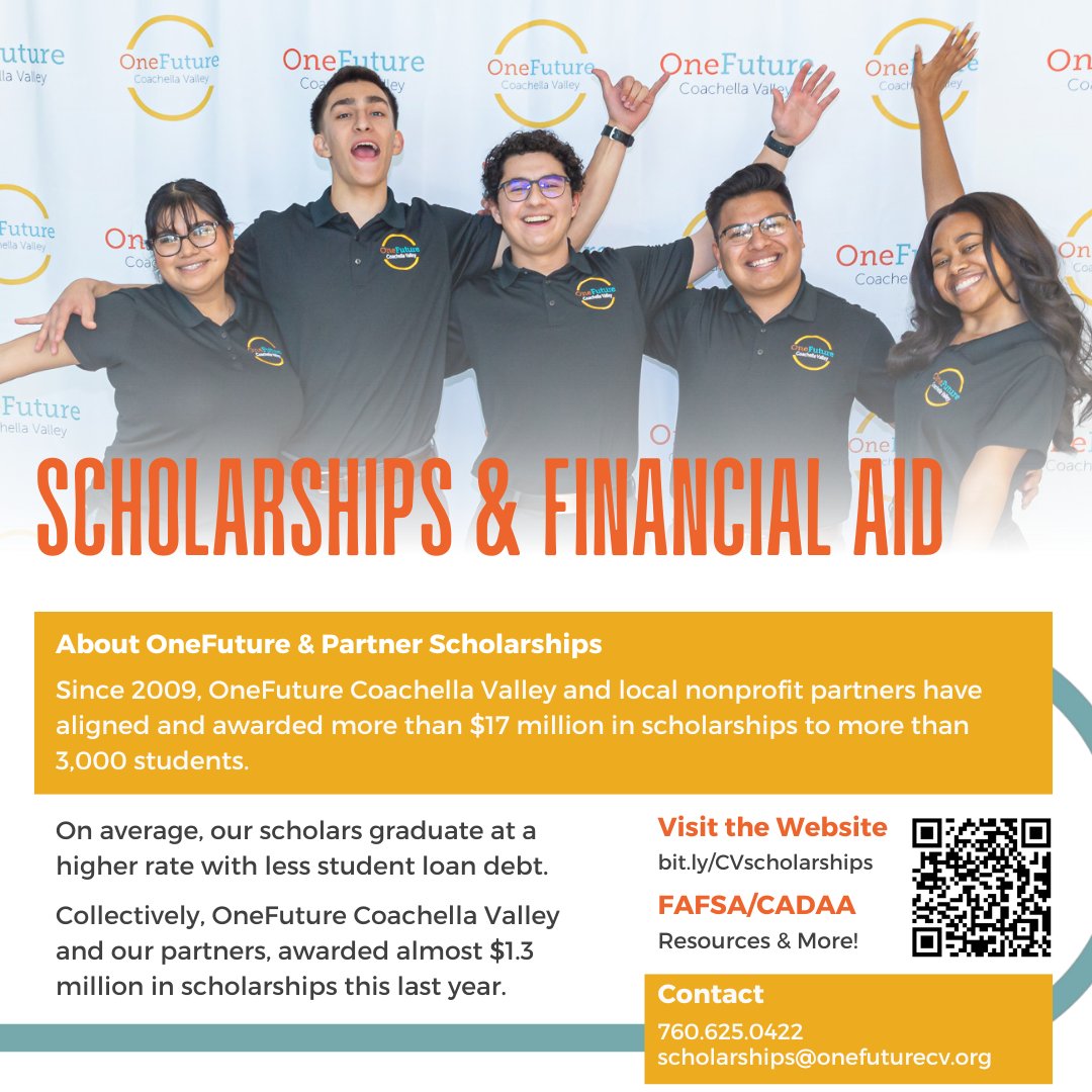 OneFuture awards #scholarships in partnership with local nonprofit organizations and provides students with financial aid counseling to help them navigate the college going process. 🎓 Visit bit.ly/CVscholarships for a list of currently open scholarships and more resources! 💫