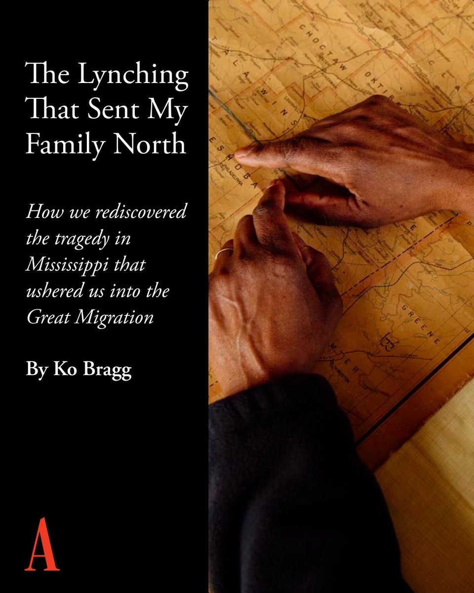 “Following an act of brutality in 1888, my ancestors began the process of uprooting themselves.” @keaux_ on how the lynching of an ancestor sparked her family’s exodus from the South—and what it means to return: theatln.tc/n6TNDy0v