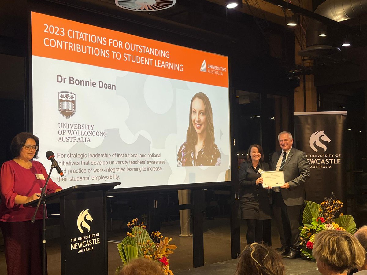_BonnieDean's tweet photo. Last night, @Uni_Newcastle hosted @uniaus 'Australian Awards for University Teachers' (#AAUT) Ceremony for NSW/ACT recipients ✨
Although I was unable to go, my lovely colleagues flew the @UOW Flag! @Hinchie2 Tam Ha & Pariz Lythgo-Gordon @suebennett_edu https://t.co/08Ww4YSC8e