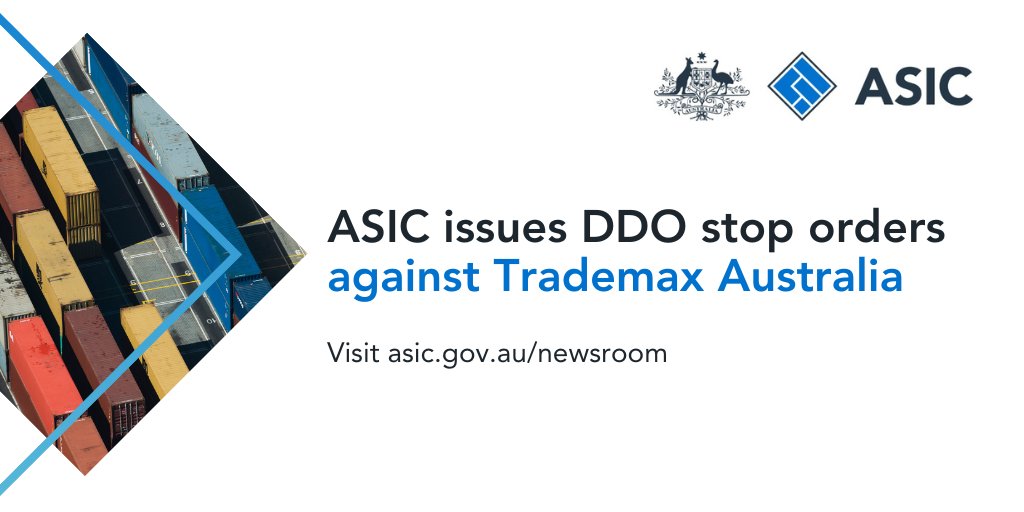 We have made interim stop orders preventing Trademax Australia from opening trading accounts or dealing in contracts for difference (#CFDs) or margin foreign exchange contracts to retail investors bit.ly/3UKL4Hu