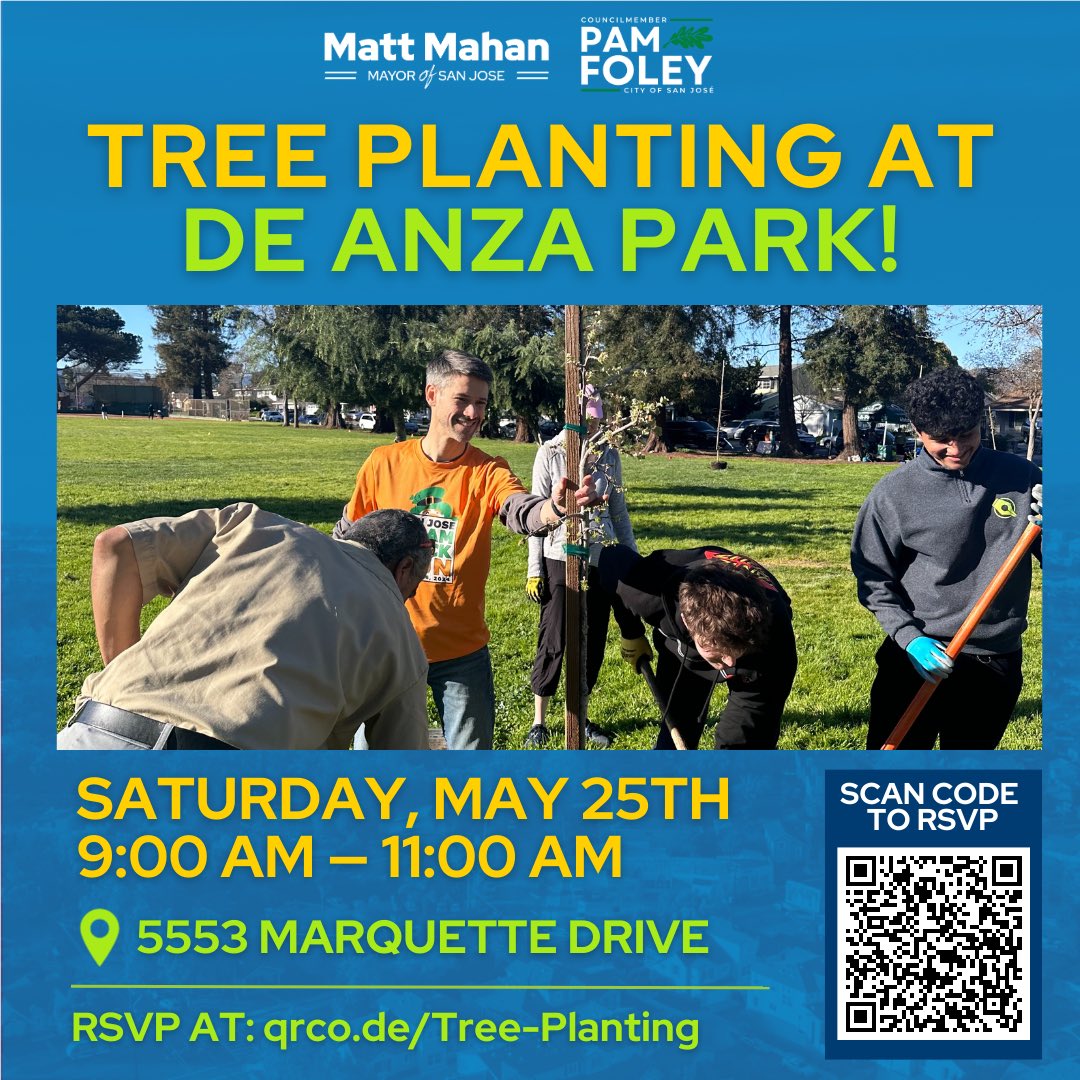 Start your Saturday with service! We’ll be at De Anza Park at 9:00 AM, planting saplings, beautifying our city, and connecting with neighbors. Together, we can create a safer, cleaner, greener city for everyone. See you there! qrco.de/Tree-Planting