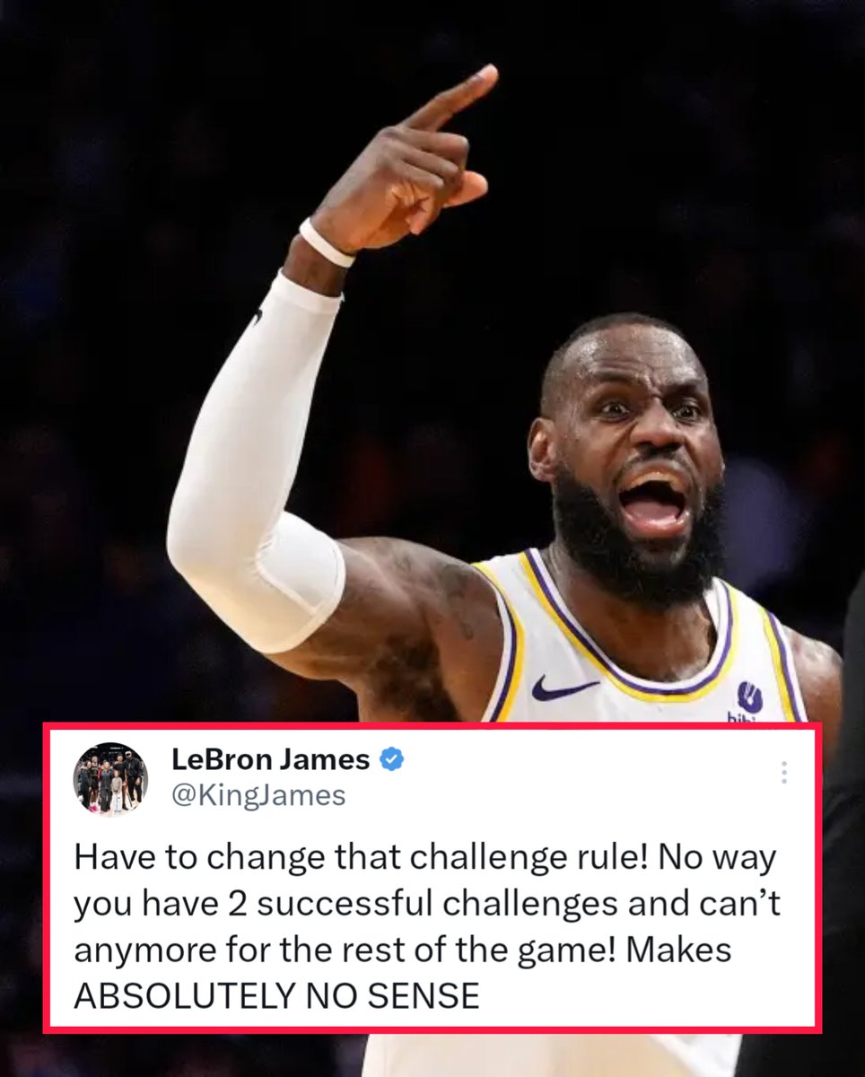 ClutchPoints's tweet image. LeBron James sounded OFF on the NBA's challenge rule 🗣️

Do you agree with him?