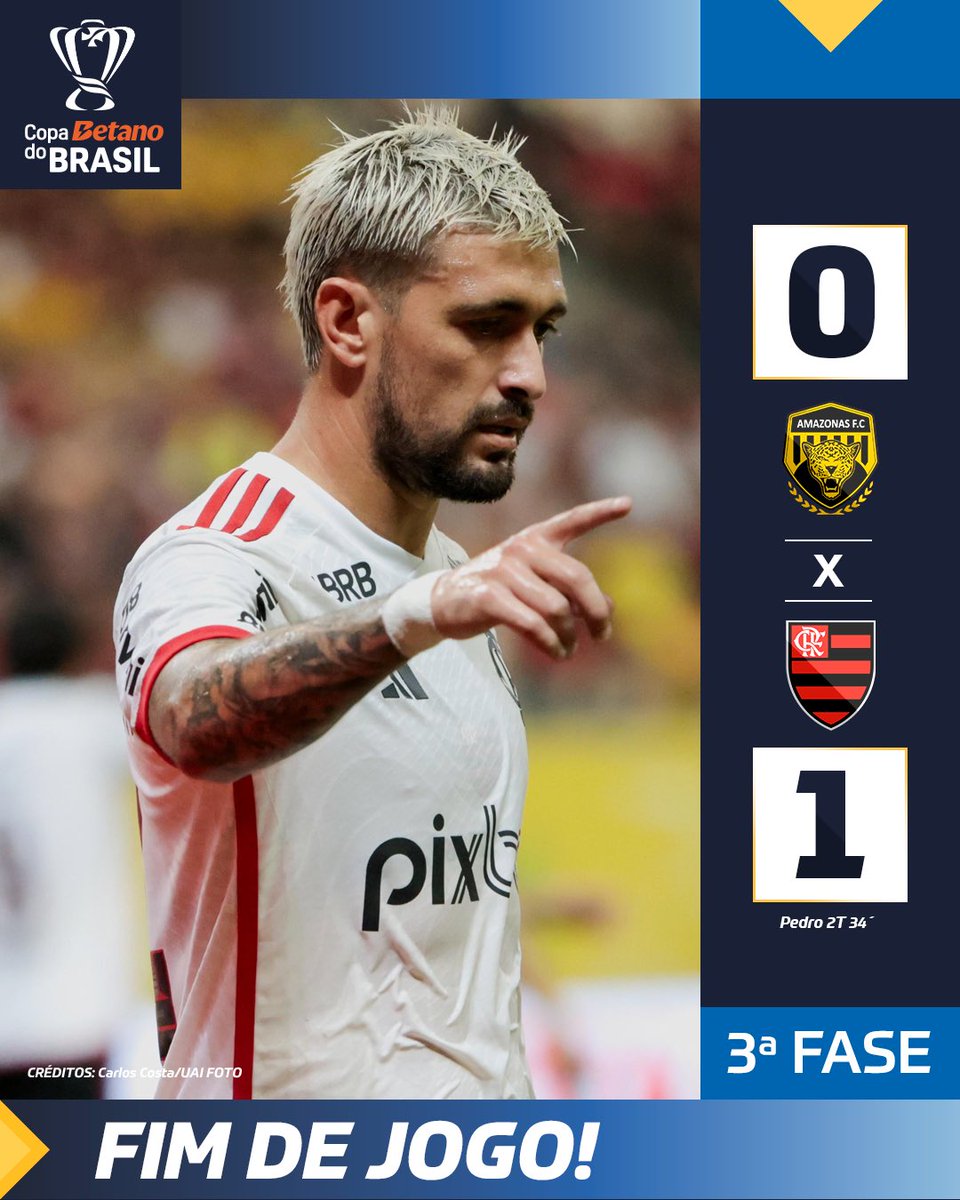 CopaDoBrasilCBF's tweet photo. Deu Mengão! 🤩🔴⚫️

Consagrado no gramado, o @Flamengo fez valer sua força na #CopaBetanoDoBrasil e superou o Amazonas. Agora o Rubro-Negro também vem para as oitavas de final! 🔥

Pix na conta, Fla! 👌💰 https://t.co/5ABezB5iY2