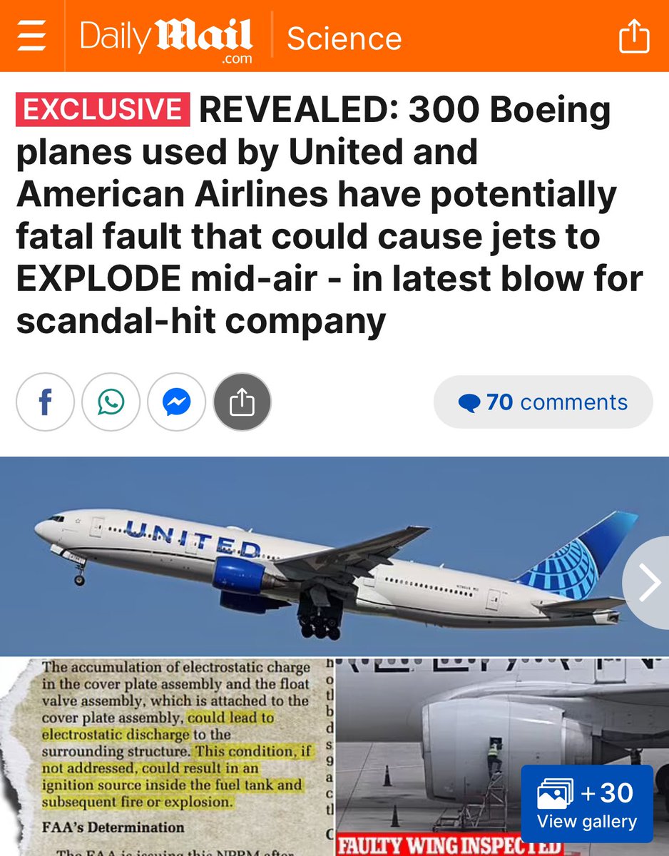 “The issue involved an electrical fault on the company's 777 jets that could cause fuel tanks on the planes' wings to catch fire and explode. Discovery of the flaw exposes that nearly 300 more Boeing planes are potentially at risk, including jets used by United and American