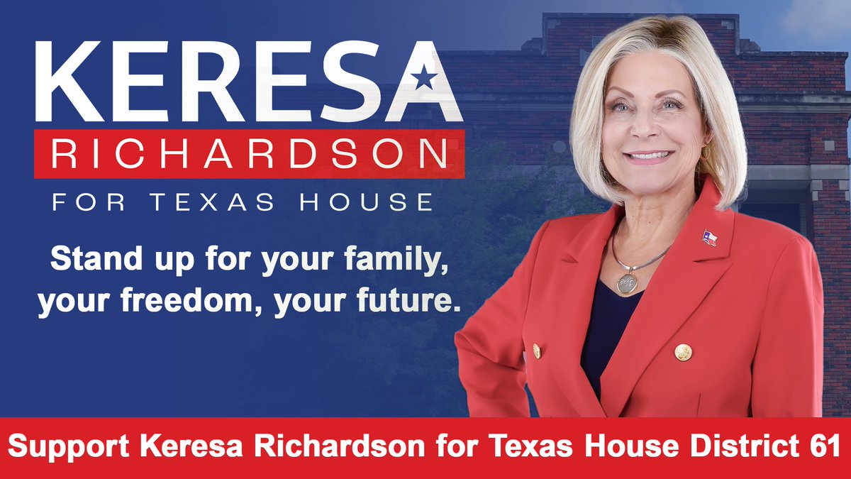 Native Texan, businesswoman, mother, grandmother, conservative leader. Vote for Keresa! #AskKeresa #KeresaRichardson #KeresaForHD61 #ConservativeRepublican #TexansFight #RunoffElectionMay28th2024 #VoteForKeresa #TexasHD61