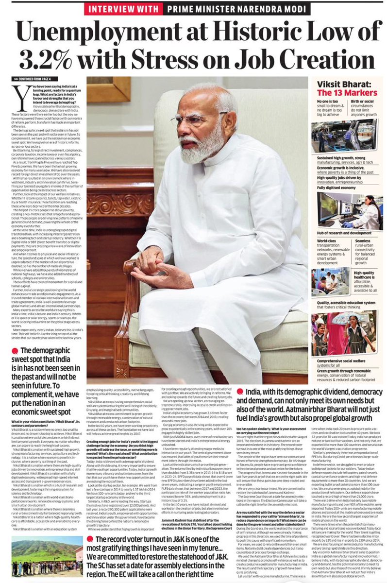 PM Narendra Modi's interview to @EconomicTimes: * Markets will soar to historic highs on June 4, NDA has crossed majority * 'Red Corridor' will turn saffron' with gains in South & East * Fulfilled 2019 promise to voters to put corrupt behind bars m.economictimes.com/news/elections…