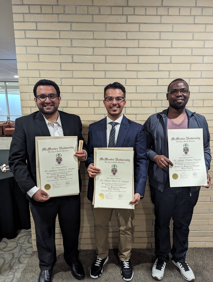 Very proud of our star graduating MacSpine fellows! <a href="/MacNeurosurgery/">McMaster Neurosurgery</a> <a href="/McMasterSurgery/">McMaster Surgery</a>