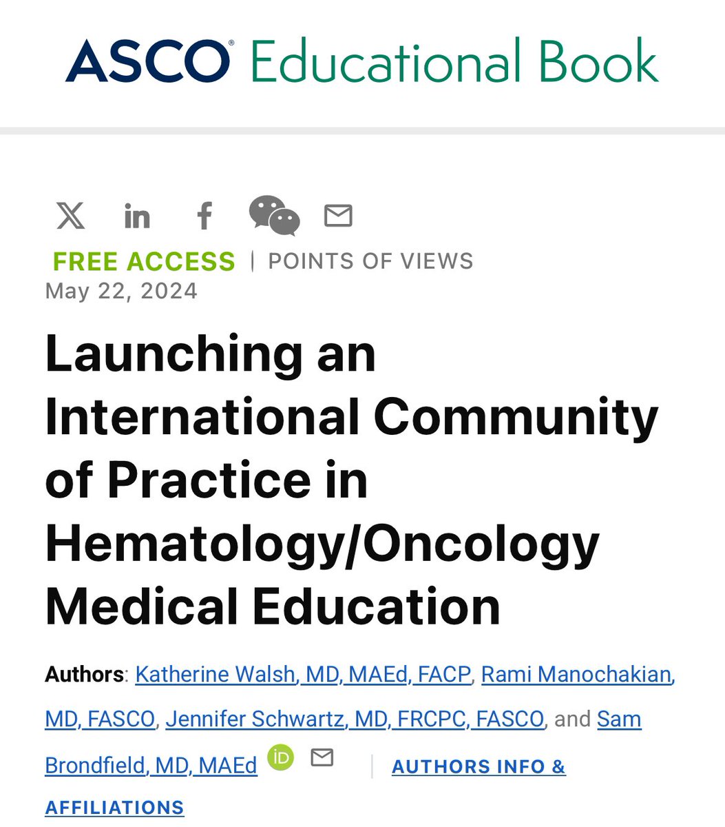 RManochakian's tweet image. 🚨🔥1/4 @OncoAlert Hot off the press.

Excited to share this just published paper at 2024 @ASCO #EducationalBook #ASCOEdBook 

“Launching an International Community of Practice in #HematologyOncology #MedicalEducation #ASCOMedEdCoP”

@OncMedEdCoP
👇🏼
ascopubs.org/doi/10.1200/ED…