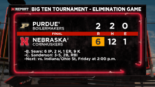 FINAL: Nebraska 6, Purdue 2 #Huskers avoid elimination at the Big Ten Tournament. Brett Sears tosses a gem, Case Sanderson records 3 hits after going 0-3 with 3 K in the First Round. Coverage tonight on @1011_News!