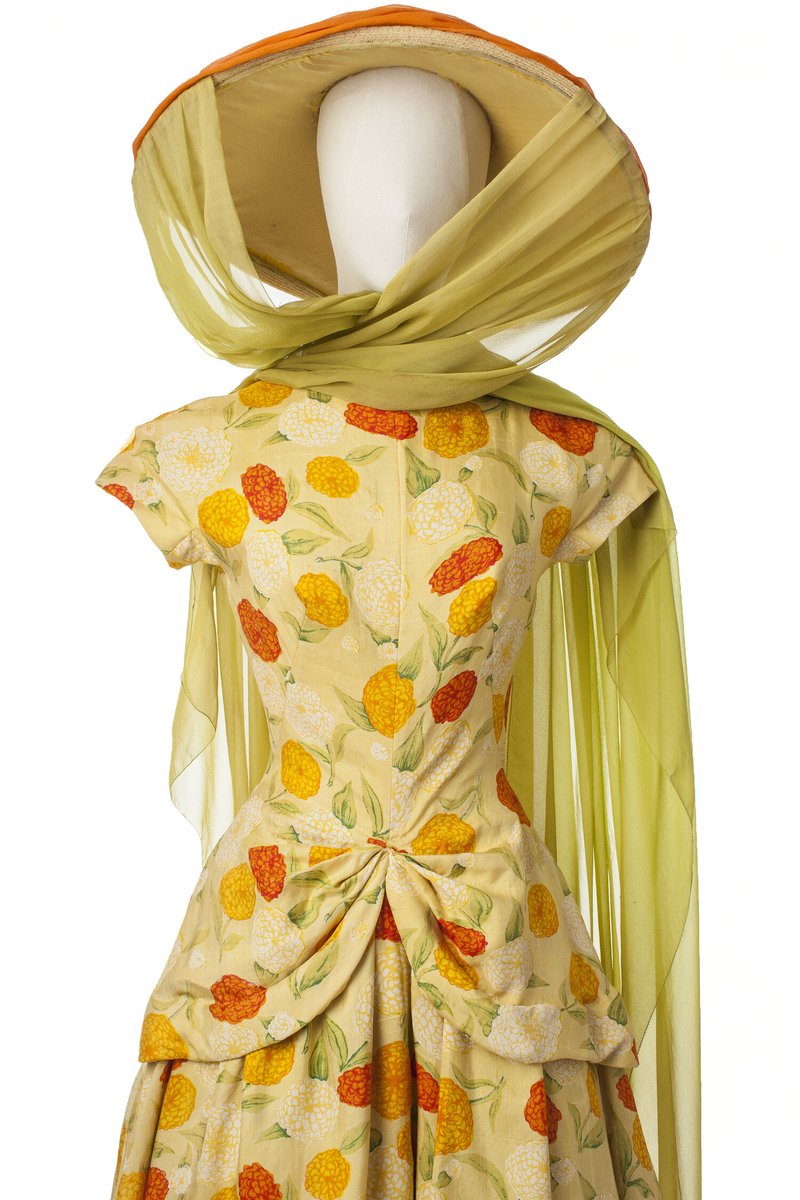 LaurenCDeutsch's tweet photo. #Ootd is the yellow floral Givenchy dress Audrey Hepburn wore in the 1957 film Funny Face. It is covered in what I believe to be yellow, orange, & white chrysanthemums. It was sold at auction and is now @newbridgesilver Museum of Style Icons in Ireland. #Fashionhistory #YellowMay https://t.co/vAHQuwDfBB