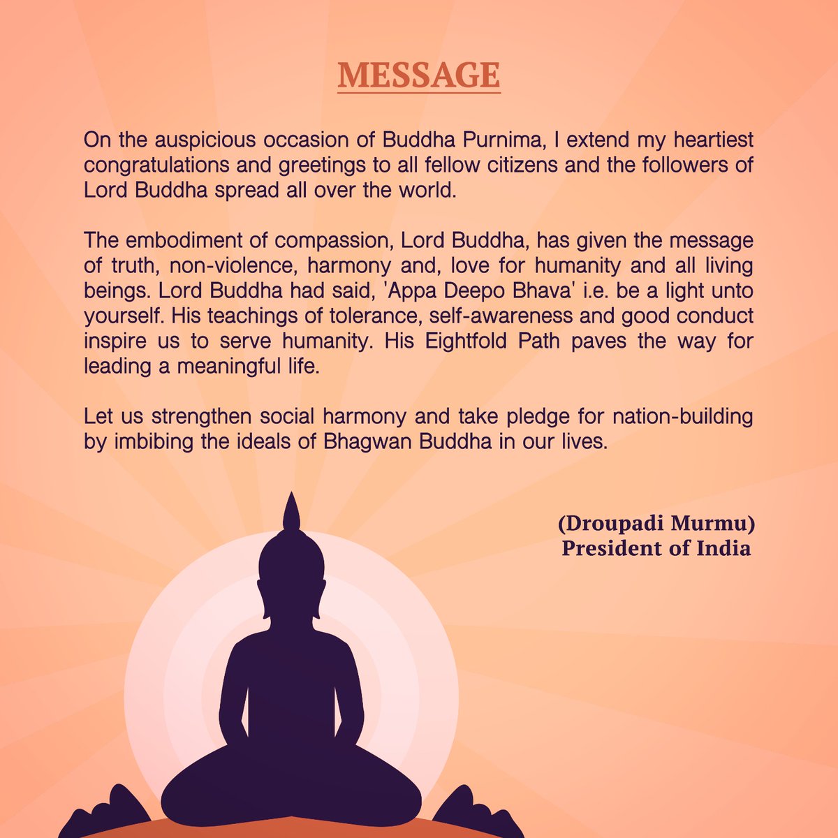 On the auspicious occasion of Buddha Purnima, I extend my heartiest congratulations and greetings to all fellow citizens and the followers of Lord Buddha spread all over the world.