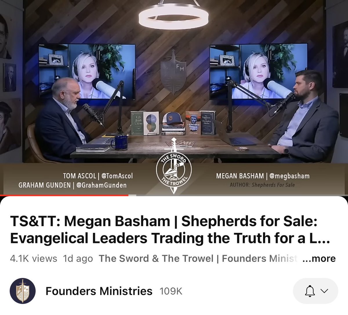 I’m listening to the @FoundersMin podcast with @megbasham about her new book “Shepherds for Sale” right now @tomascol asked if there was anything that surprised her in the research Megan says there were three names that kept coming up: Tim Keller J.D. Greear Russell Moore