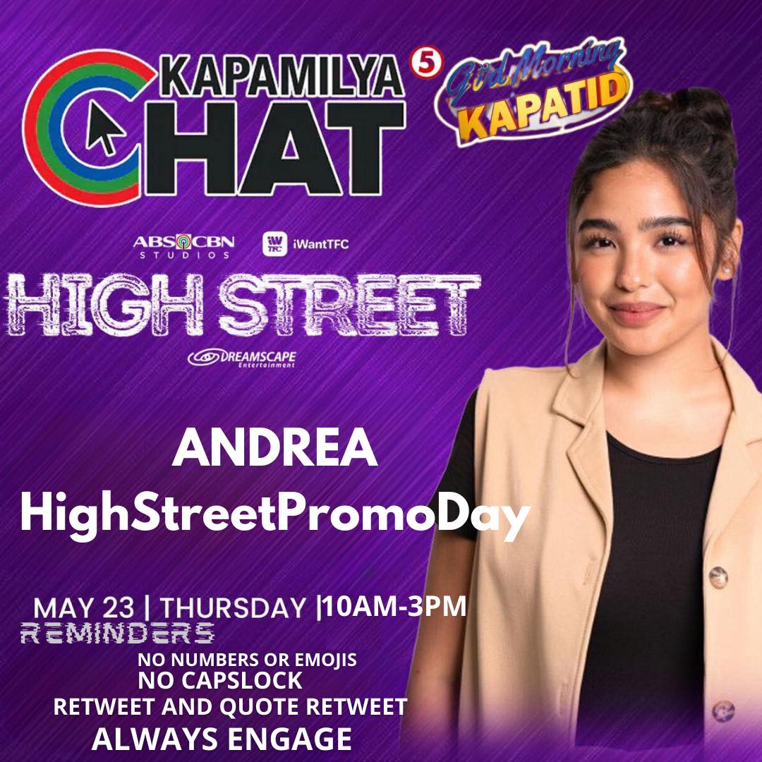 Tune in for live updates, fun chats, and exciting interactions with Kapamilya. Don't miss out! ANDREA HighStreetPromoDay