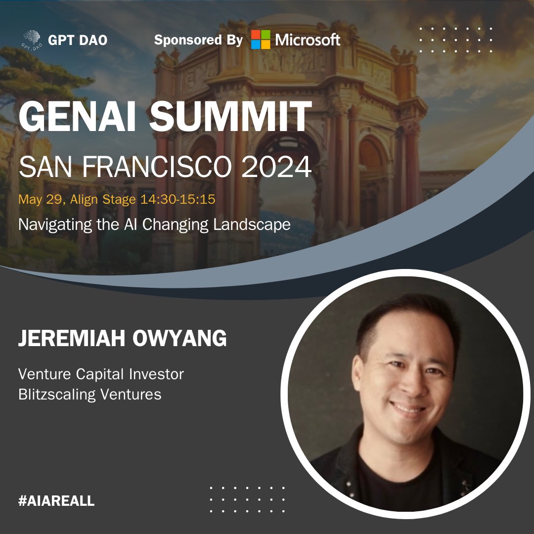 Meet Jeremiah Owyang @jowyang, Venture Capital Investor at @BlitzVentures, speaking at #GENAISummitSF2024 on 'Navigating the AI Changing Landscape'

More event info on genaisummit.ai. The clock is ticking. 

#ai #artificialintelligence #airevolution #machinelearning