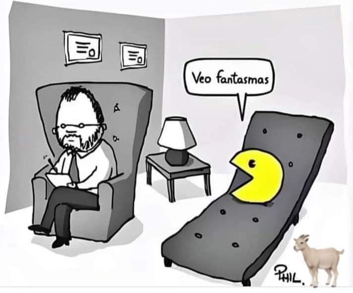 Pac-Man en terapia: ¡veo fantasmas! #PacMan #Memes #Gaming #RetroGaming #Humor #Comics #TherapyHumor #ClassicGames