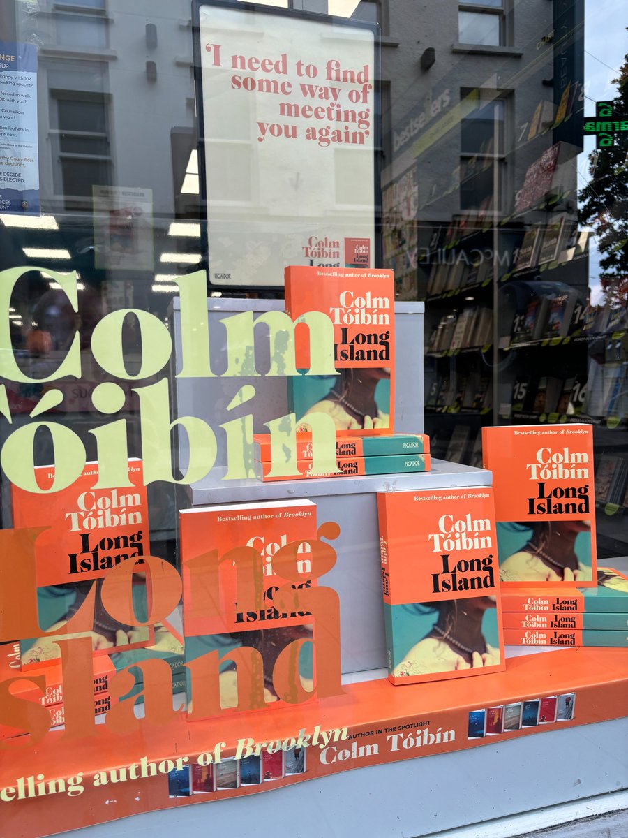 easons's tweet photo. Eilis Lacey's hometown of Enniscorthy is gone orange for the publication of #LongIsland today! This great window is from our local Eason store in the town.   

Make sure to visit your local store today to get your hands on #ColmTóibín's much anticipated sequel to #Brooklyn. https://t.co/kxcgKNxMGl