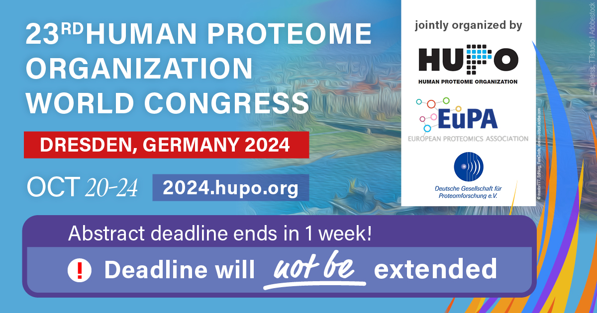 Time's ticking! Abstract submission for #HUPO2024 closes in one week. Share your groundbreaking work in #Proteomics, #Bioinformatics, and more. Visit the link for submission details: 2024.hupo.org/program-abstra… #Proteomics #humanproteomics #clinicalproteomics #Microbiome #cellbiology