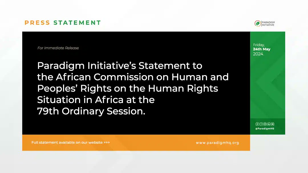 Paradigm Initiative (PIN) Senior Manager Partnerships and Engagements, @t_matimbe has presented PIN's statement to the African Commision on Human and Peoples’ Rights (@achpr_cadhp). It highlights concerns with the telecommunications blockages in #Sudan interfering with Internet