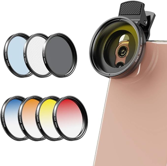 Newly Phone Camera Color Filter Accessory Kit Adjustable Blue/Orange/Yelloe/Red Color Lens, Star, CPL Filter #professional #7lenses #highquality #phone #camera #color #filter #accessory #kit #items