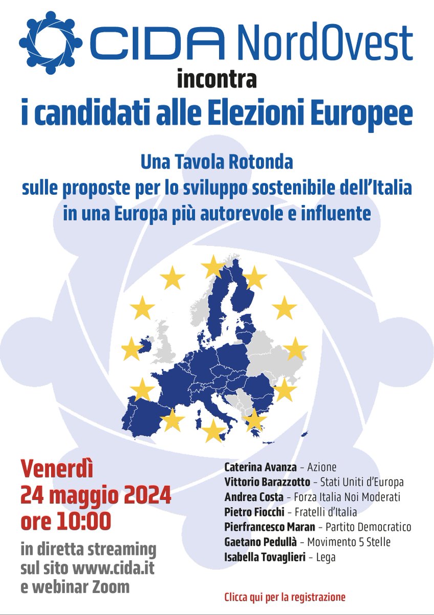 CIDAManager's tweet image. 📍Proseguono gli incontri in tutta Italia tra CIDA e i candidati alle #ElezioniEuropee.

🎙️Domani alle 10 CIDA nord ovest ospiterà una tavola rotonda sulle proposte per lo sviluppo sostenibile dell'Italia in una Europa più autorevole e influente.

🎥cida.it