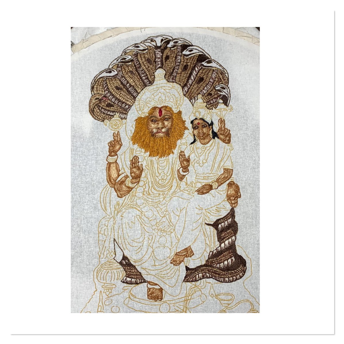 Lakshmi pathe Kamala nabha suresa vishno,
Vaikunta Krishna Madhu soodhana  pushkarksha,
Brahmanya kesava janardhana  vasudeva,
Devesa dehi krupanasya karavalambam., 13 #WorkInProgress #HandEmbroidery #RealisticEmbroidery  #IndianArtist #MadeInIndia #handembroideryportrait