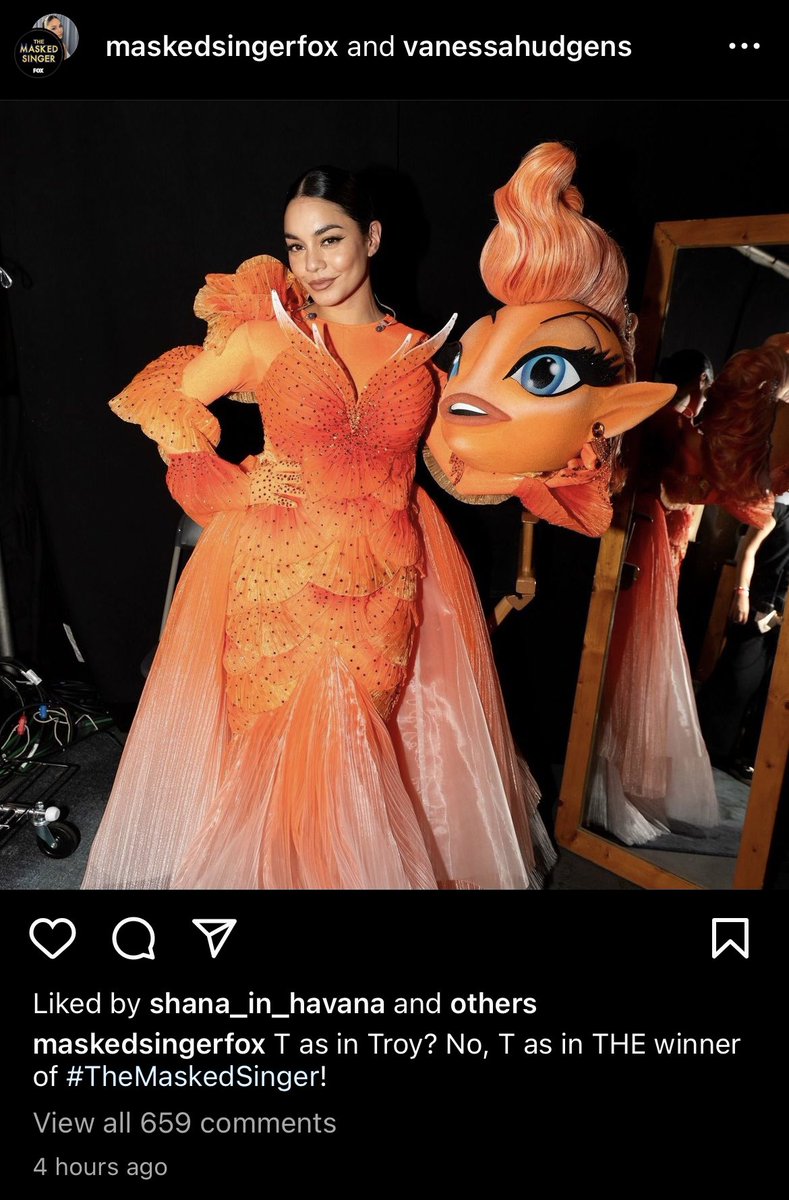 Absolutely screaming at the caption for Vanessa Hudgens’ Masked Singer win. NOT A TROY BOLTON REFERENCE  😭