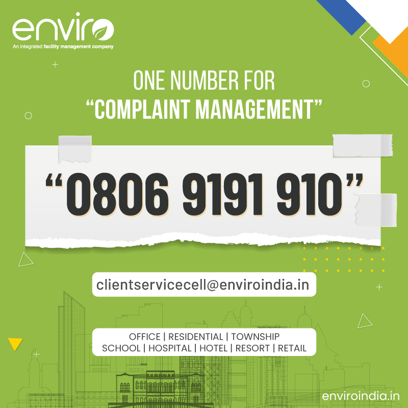 For any #Complaints or #ServiceRequests, kindly save our dedicated #ComplaintManagementSystem number 📞0806 9191 910 or write to us at 📧 clientservicecell@enviroindia.in. #ClientServiceCell #Township #Residential #Commercial #Office #Society #Offices #Enviro #FacilityManagement