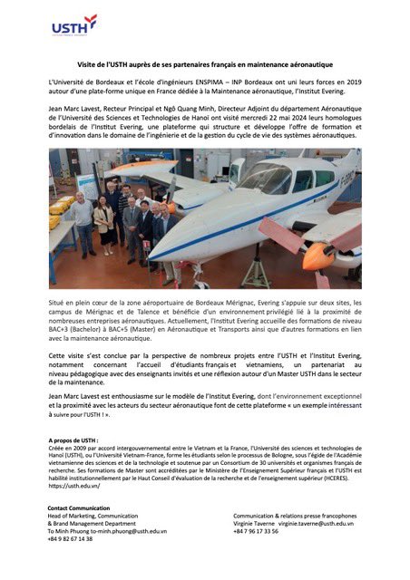 Visite en France de <a href="/usth_channel/">University of Science and Technology of Hanoi</a> à l’institut Evering <a href="/BordeauxINP/">Bordeaux INP</a> <a href="/univbordeaux/">Université de Bordeaux</a> <a href="/enspima/">ENSPIMA</a> dans la perspective de nombreux projets …