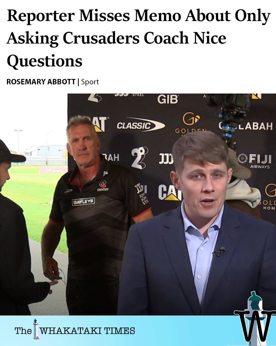 WhakatakiTimes's tweet photo. GOING OFF SCRIPT

1News reporter Thomas Mead wasn’t meaning to catch Crusaders coach Rob Penney off guard yesterday.

https://t.co/pYwUJCDGqy https://t.co/XVFoGJ3is4