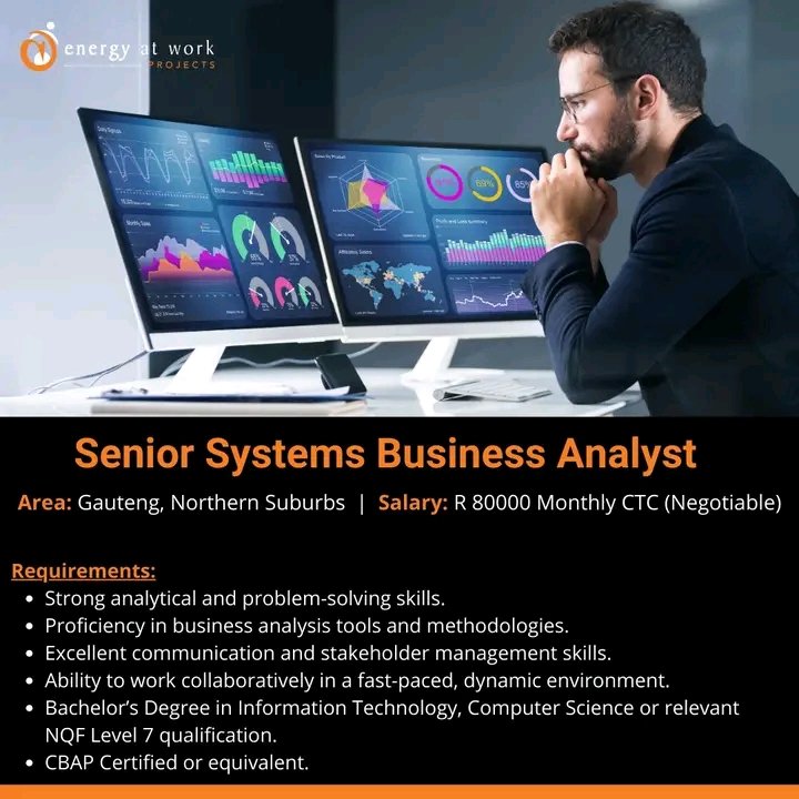 NthabelengDlam3's tweet photo. Join our client's dynamic team as a Senior Systems Business Analyst.
Apply via the link below:
https://t.co/B75CeUnJHc
#EnergyAtWorkProjects #EAWP #Hiring #Jobs #TalentExperts #Recruiting #Recruitment #SeniorSystemsBusinessAnalyst #FinancialIndustry #Finance #QA https://t.co/DKDsrpMc4t