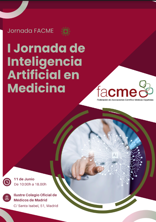 I Jornada de #InteligenciaArtificial en #Medicina' Via @facme_es 🗓️11 de Junio ⏰ 10.00 - 18.00