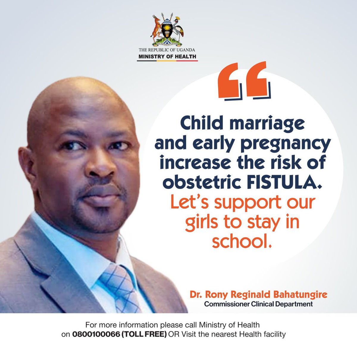 DianaAtwine's tweet photo. We are calling on men to join our campaign against obstetric fistula, a devastating condition caused by prolonged, obstructed labor resulting in uncontrollable leakage of urine or fecal material, leading to social isolation and significant physical and emotional distress. Prevention involves timely access to quality medical care, skilled birth attendants, and proper maternal health services.

Men, as primary support systems for mothers, should enhance awareness, emotional and other support.