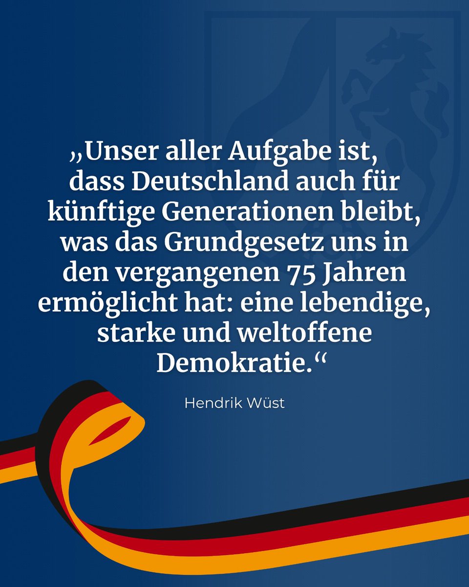 Vor 75 Jahren wurde das #Grundgesetz in Bonn, bei uns in #NRW, verkündet. Es ist der Boden unseres Zusammenlebens &amp; weltweit hochgeachtet. Gerade in diesen Zeiten gilt: Unsere Demokratie lebt vom Mitmachen – sonst bleibt auch die beste demokratische Verfassung blutleer &amp; leblos.